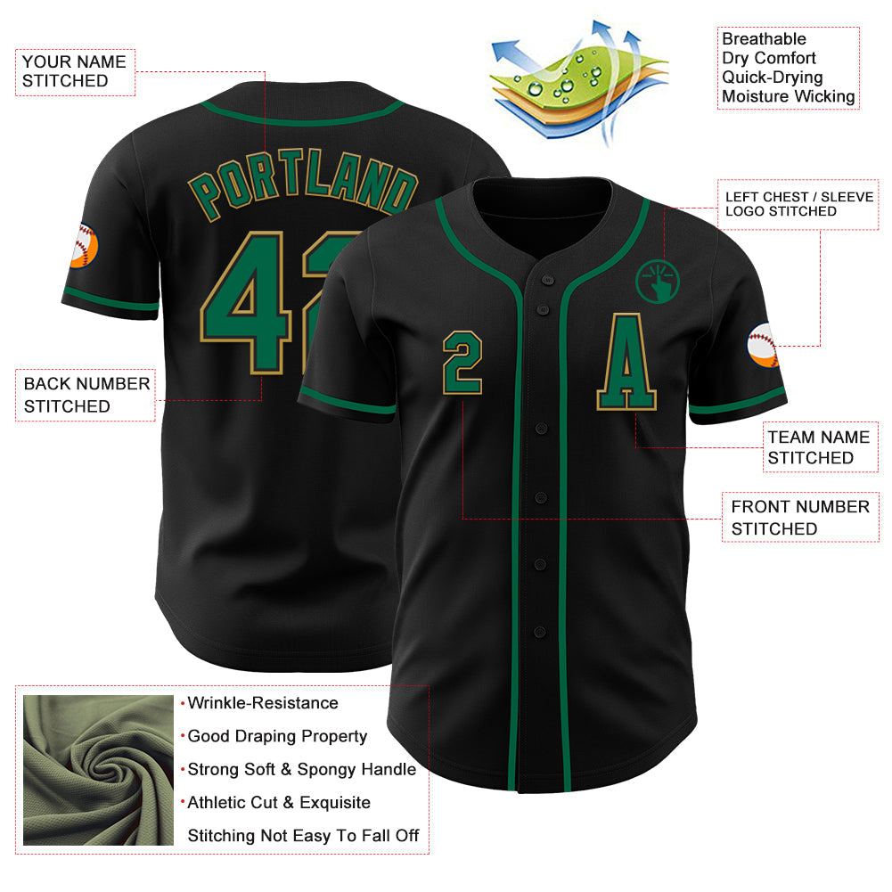Custom Black Kelly Green-Old Gold Authentic Baseball Jersey - Sky-Custom