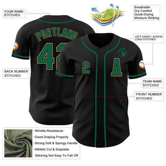 Custom Black Kelly Green-Old Gold Authentic Baseball Jersey - Sky-Custom