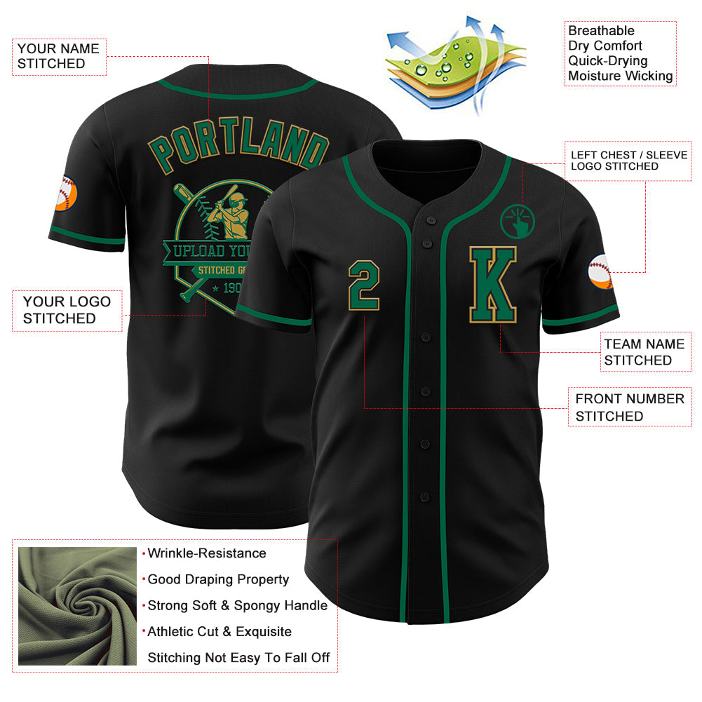 Custom Black Kelly Green-Old Gold Authentic Baseball Jersey - Sky-Custom