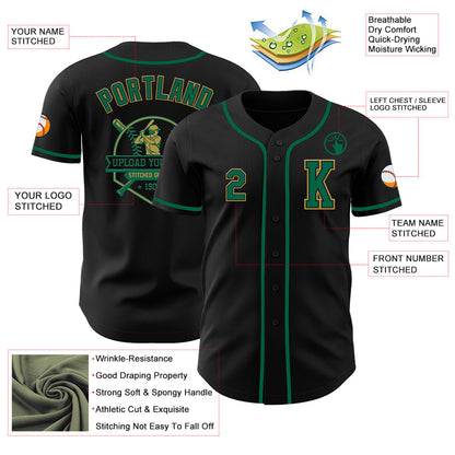 Custom Black Kelly Green-Old Gold Authentic Baseball Jersey - Sky-Custom