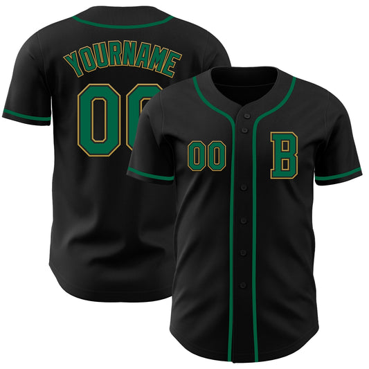 Custom Black Kelly Green-Old Gold Authentic Baseball Jersey - Sky-Custom