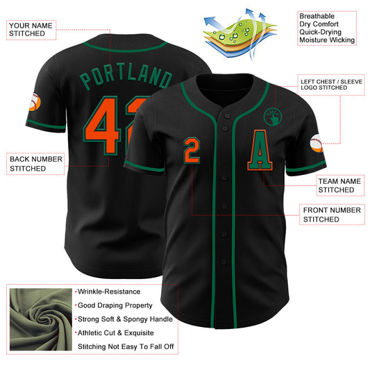 Custom Black Orange-Kelly Green Authentic Baseball Jersey - Sky-Custom