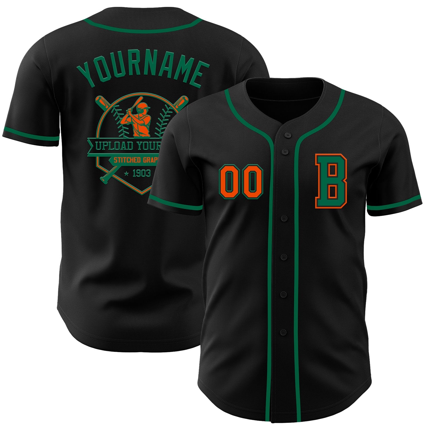 Custom Black Orange-Kelly Green Authentic Baseball Jersey - Sky-Custom