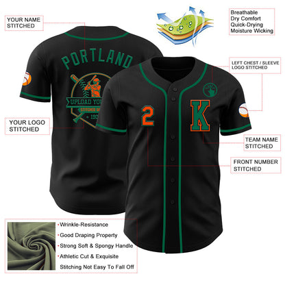 Custom Black Orange-Kelly Green Authentic Baseball Jersey - Sky-Custom