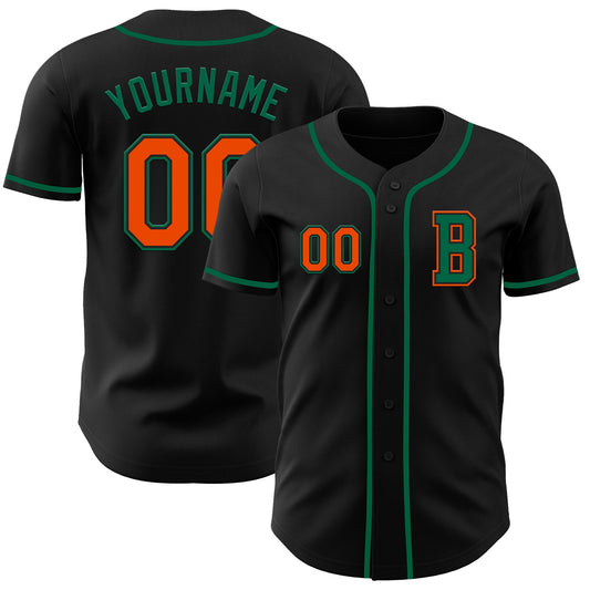 Custom Black Orange-Kelly Green Authentic Baseball Jersey - Sky-Custom
