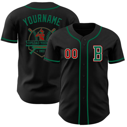 Custom Black Red-Kelly Green Authentic Baseball Jersey - Sky-Custom