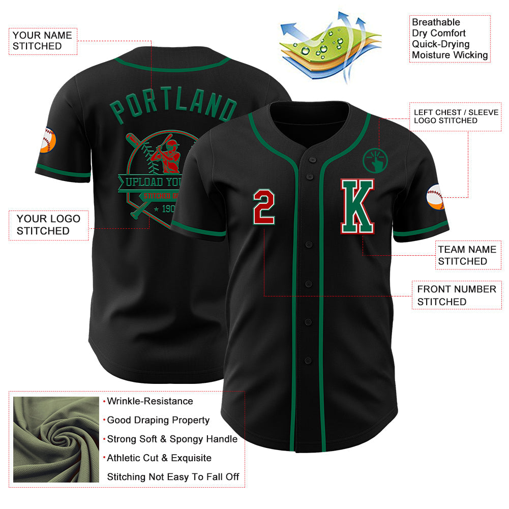Custom Black Red-Kelly Green Authentic Baseball Jersey - Sky-Custom