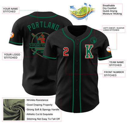 Custom Black Red-Kelly Green Authentic Baseball Jersey - Sky-Custom