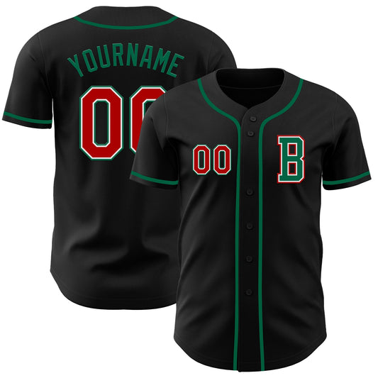 Custom Black Red-Kelly Green Authentic Baseball Jersey - Sky-Custom