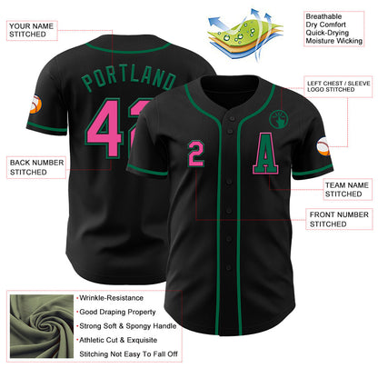 Custom Black Pink-Kelly Green Authentic Baseball Jersey - Sky-Custom