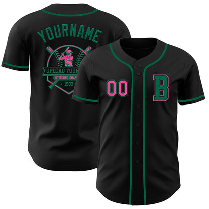 Custom Black Pink-Kelly Green Authentic Baseball Jersey - Sky-Custom