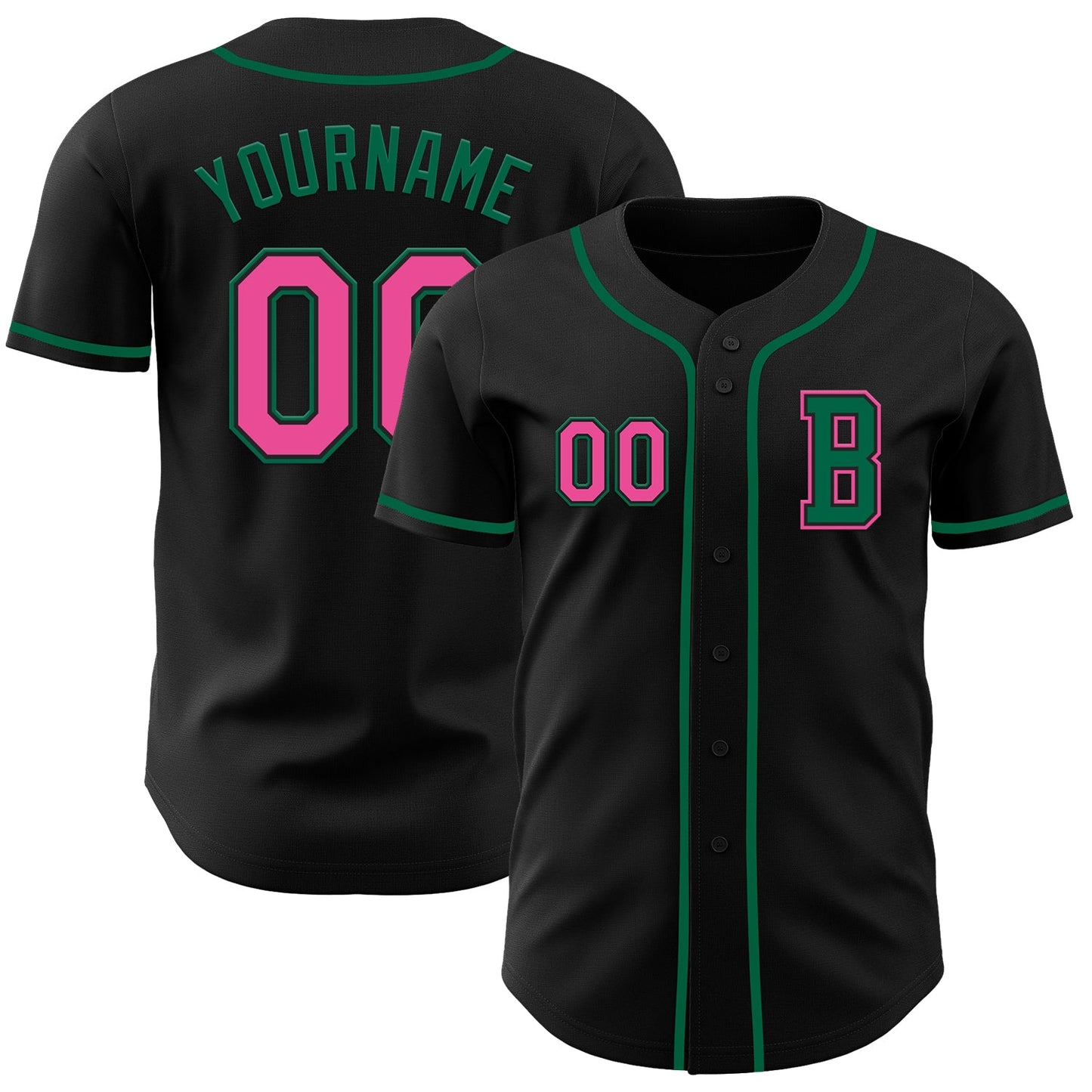 Custom Black Pink-Kelly Green Authentic Baseball Jersey - Sky-Custom