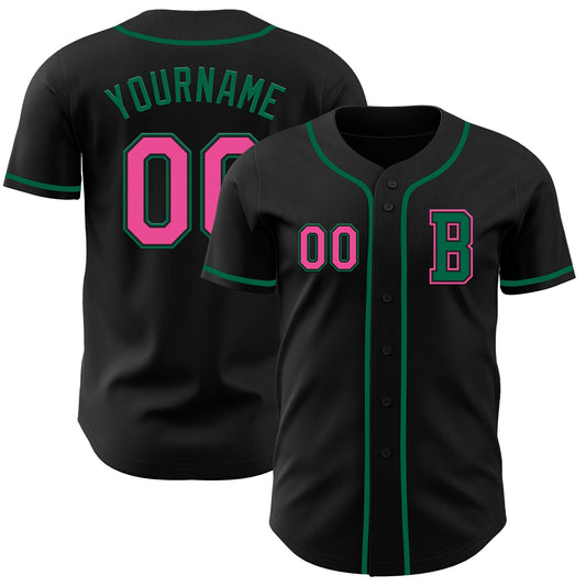 Custom Black Pink-Kelly Green Authentic Baseball Jersey - Sky-Custom