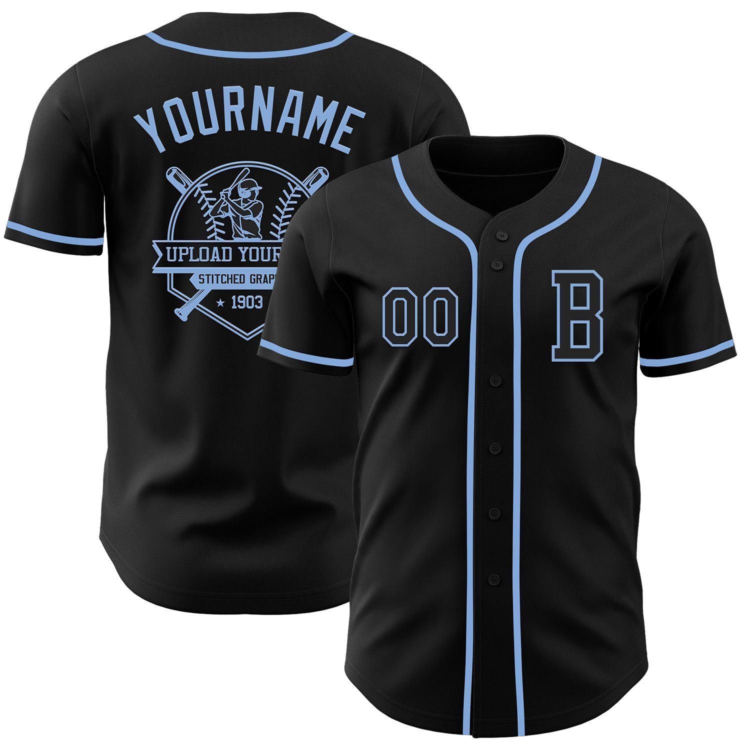 Custom Black Light Blue Authentic Baseball Jersey - Sky-Custom