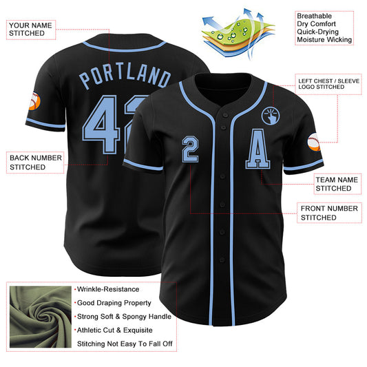 Custom Black Light Blue Authentic Baseball Jersey - Sky-Custom