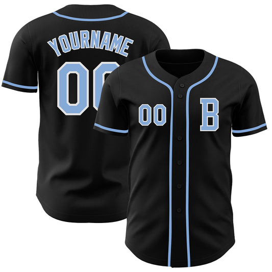 Custom Black Light Blue-White Authentic Baseball Jersey - Sky-Custom