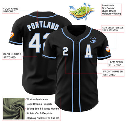 Custom Black White-Light Blue Authentic Baseball Jersey - Sky-Custom
