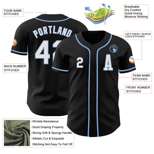 Custom Black White-Light Blue Authentic Baseball Jersey - Sky-Custom