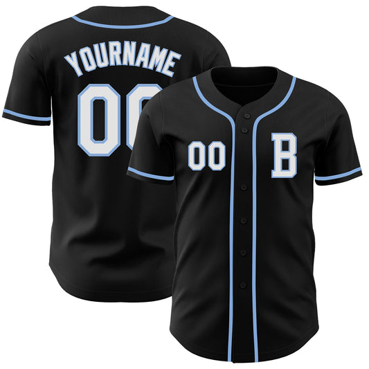 Custom Black White-Light Blue Authentic Baseball Jersey - Sky-Custom