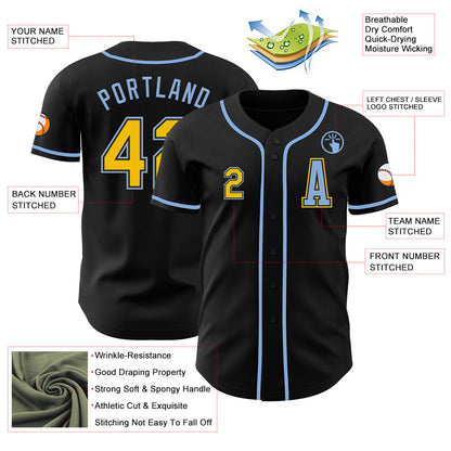 Custom Black Yellow-Light Blue Authentic Baseball Jersey - Sky-Custom