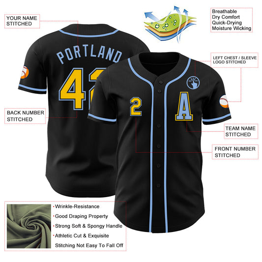 Custom Black Yellow-Light Blue Authentic Baseball Jersey - Sky-Custom