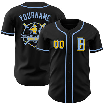 Custom Black Yellow-Light Blue Authentic Baseball Jersey - Sky-Custom