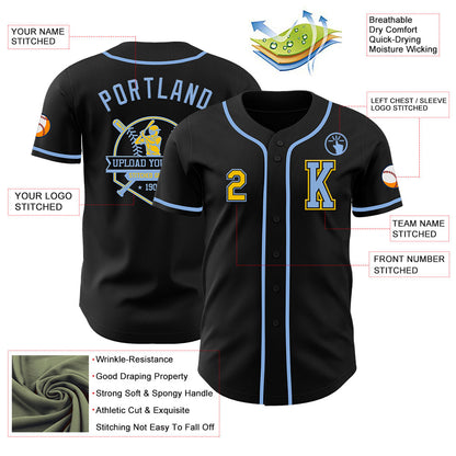 Custom Black Yellow-Light Blue Authentic Baseball Jersey - Sky-Custom