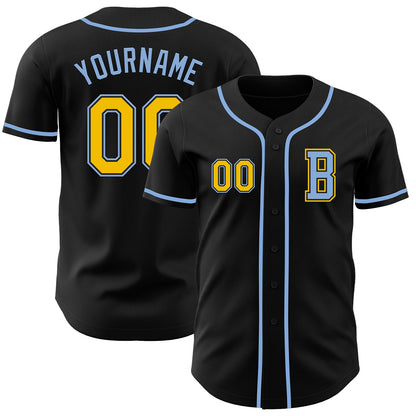 Custom Black Yellow-Light Blue Authentic Baseball Jersey - Sky-Custom
