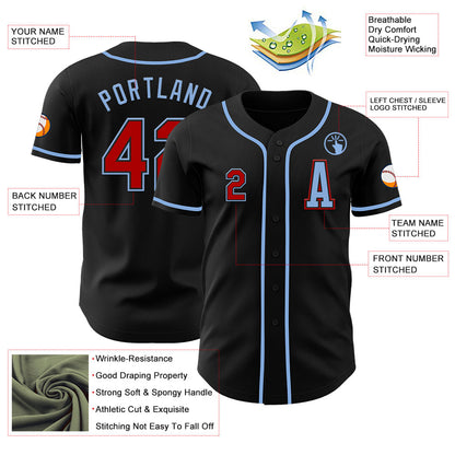 Custom Black Red-Light Blue Authentic Baseball Jersey - Sky-Custom