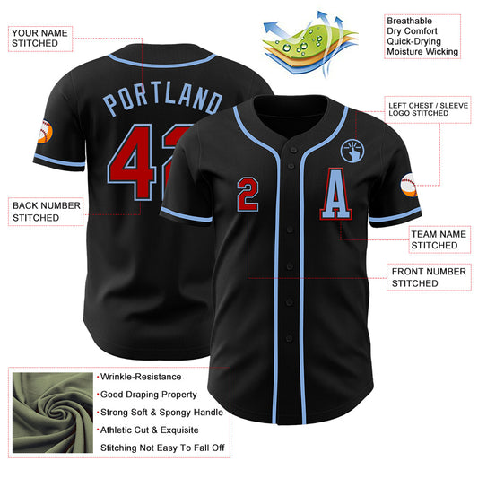 Custom Black Red-Light Blue Authentic Baseball Jersey - Sky-Custom
