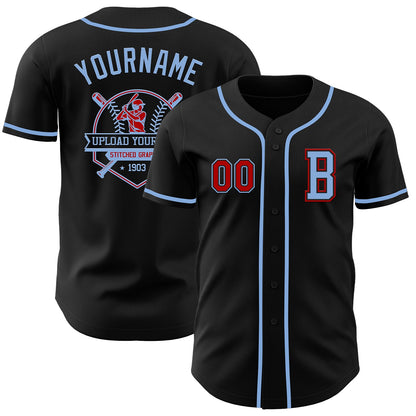 Custom Black Red-Light Blue Authentic Baseball Jersey - Sky-Custom