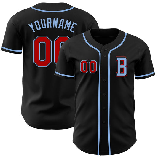 Custom Black Red-Light Blue Authentic Baseball Jersey - Sky-Custom