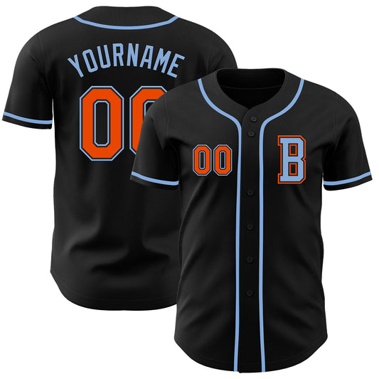 Custom Black Orange-Light Blue Authentic Baseball Jersey - Sky-Custom