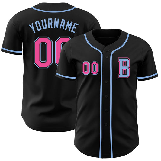 Custom Black Pink-Light Blue Authentic Baseball Jersey - Sky-Custom