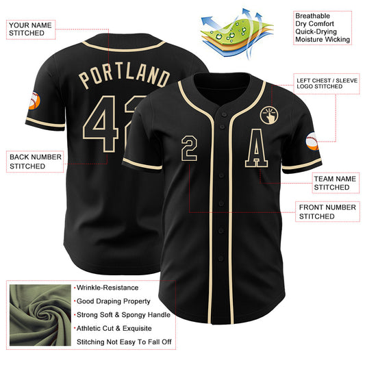 Custom Black Cream Authentic Baseball Jersey - Sky-Custom