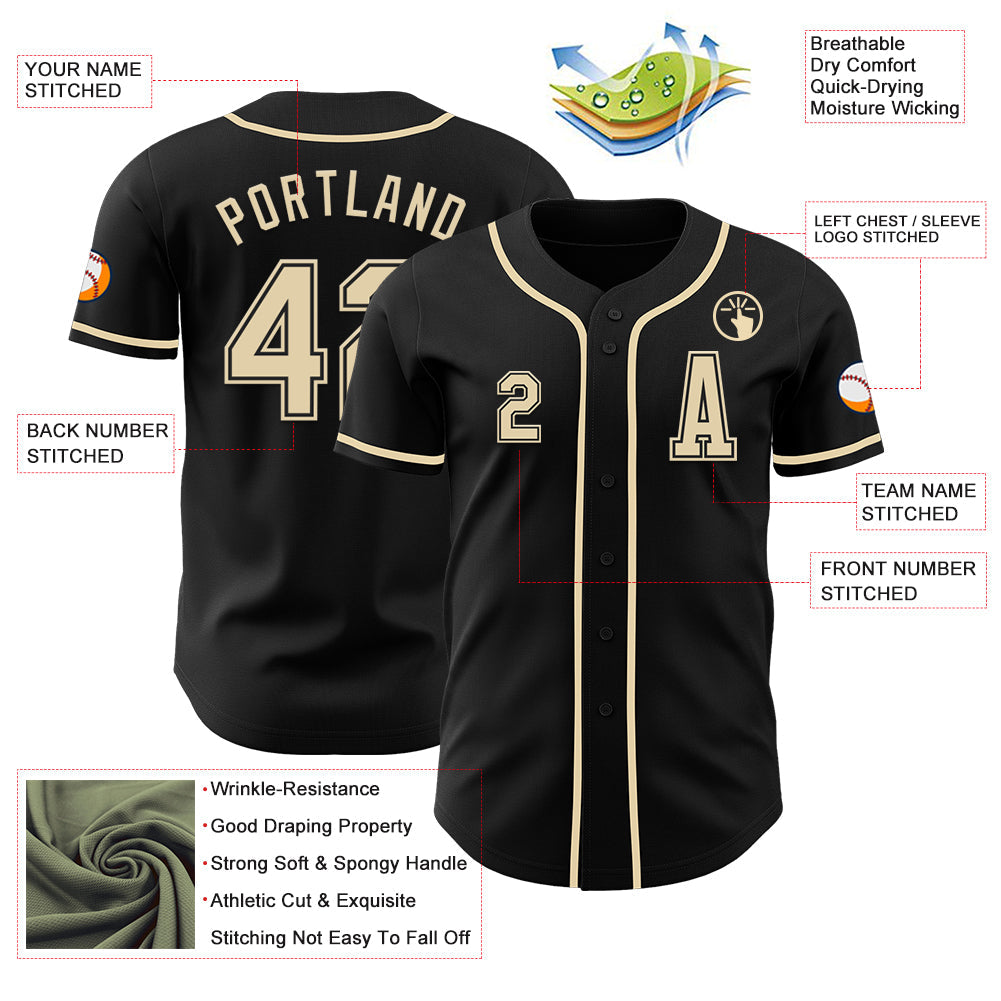 Custom Black Cream Authentic Baseball Jersey - Sky-Custom