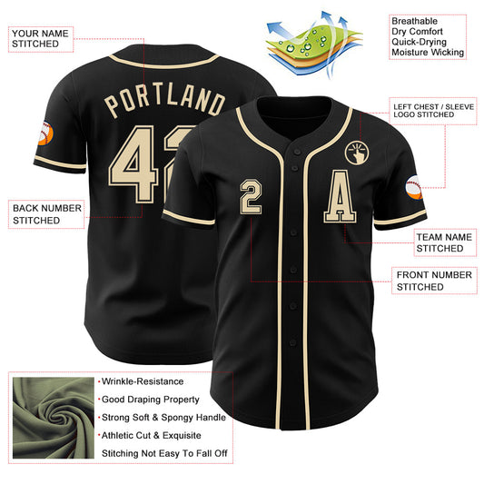 Custom Black Cream Authentic Baseball Jersey - Sky-Custom
