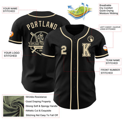Custom Black Cream Authentic Baseball Jersey - Sky-Custom