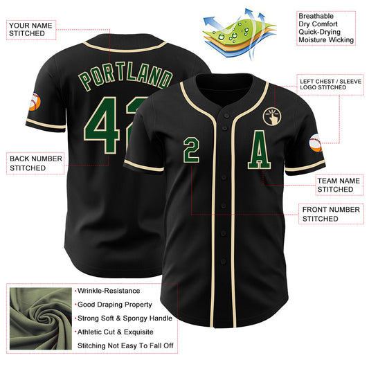 Custom Black Green-Cream Authentic Baseball Jersey - Sky-Custom