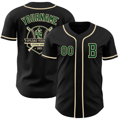 Custom Black Green-Cream Authentic Baseball Jersey - Sky-Custom