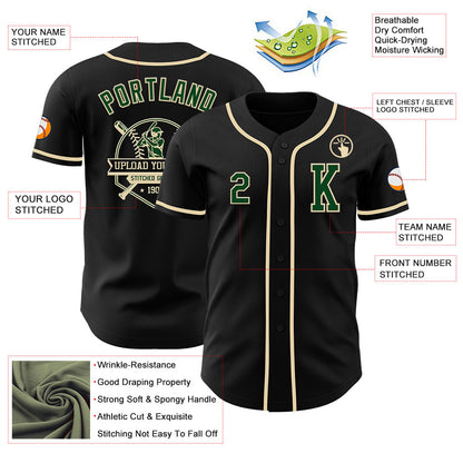 Custom Black Green-Cream Authentic Baseball Jersey - Sky-Custom