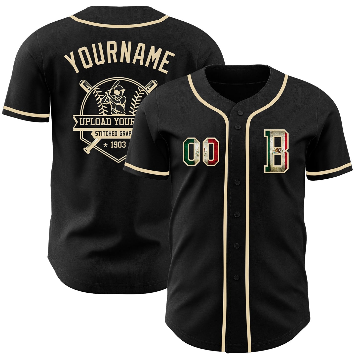 Custom Black Vintage Mexican Flag-Cream Authentic Baseball Jersey - Sky-Custom