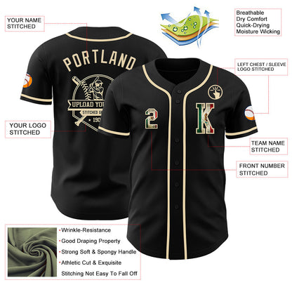 Custom Black Vintage Mexican Flag-Cream Authentic Baseball Jersey - Sky-Custom