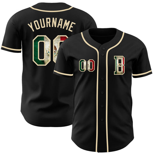 Custom Black Vintage Mexican Flag-Cream Authentic Baseball Jersey - Sky-Custom