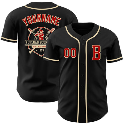 Custom Black Red-Cream Authentic Baseball Jersey - Sky-Custom