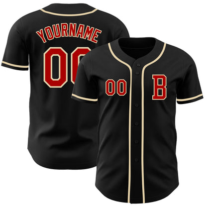 Custom Black Red-Cream Authentic Baseball Jersey - Sky-Custom