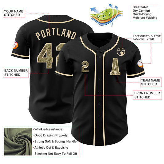 Custom Black Camo-Cream Authentic Baseball Jersey - Sky-Custom
