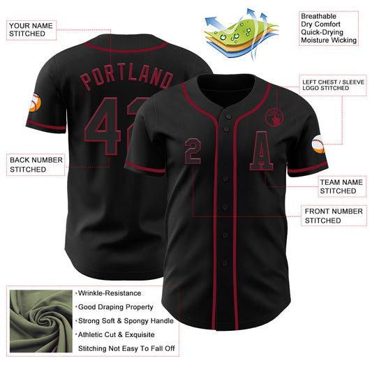 Custom Black Crimson Authentic Baseball Jersey - Sky-Custom