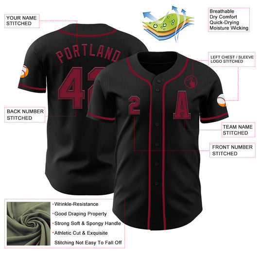 Custom Black Crimson Authentic Baseball Jersey - Sky-Custom