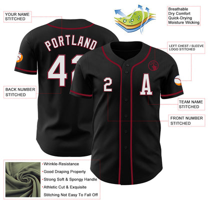 Custom Black White-Crimson Authentic Baseball Jersey - Sky-Custom